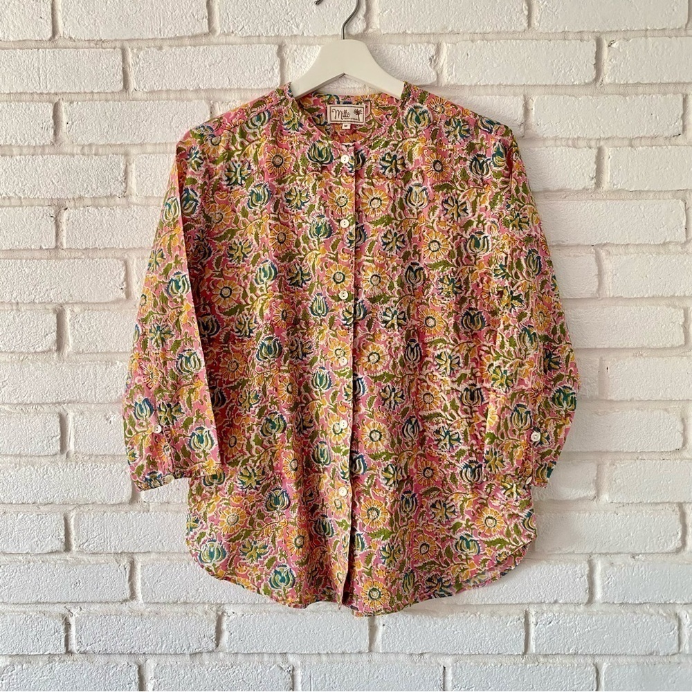 Mille Resort & Travel Pink Floral Lightweight Top Long Sleeve Shirt Size Medium